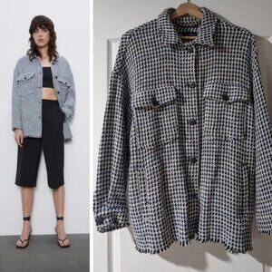 Zara | Tweed button down jacket in blue